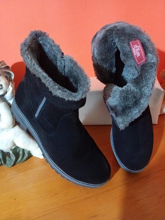 Жіночі зимові чоботи s.Oliver чорна замша з хутром фото 4