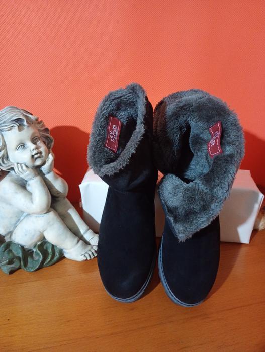 Жіночі зимові чоботи s.Oliver чорна замша з хутром фото 5