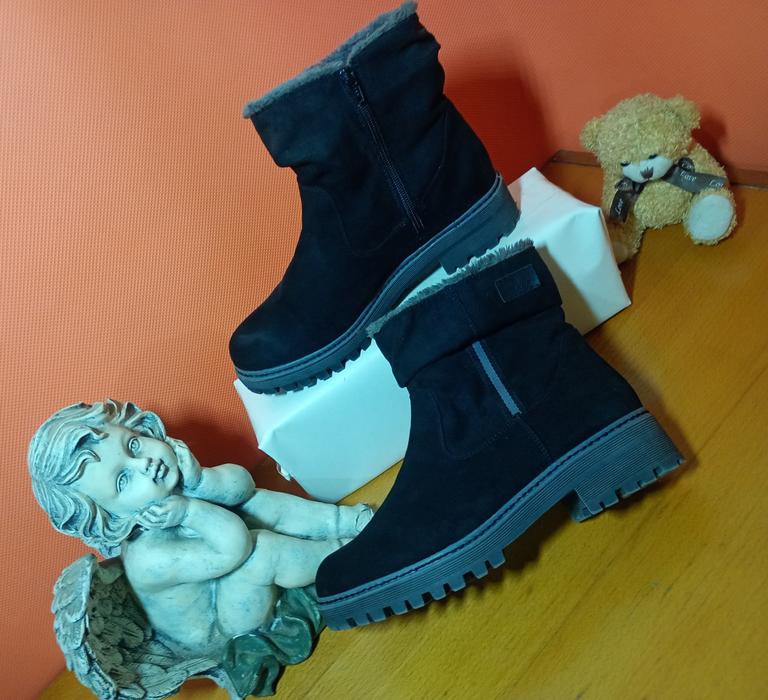 Жіночі зимові чоботи s.Oliver чорна замша з хутром фото 6