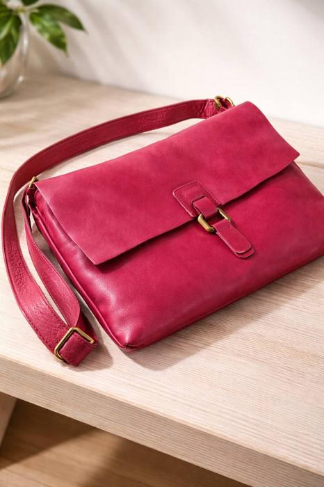 Итальянская кожаная сумка натуральная кожа розовая фото 1