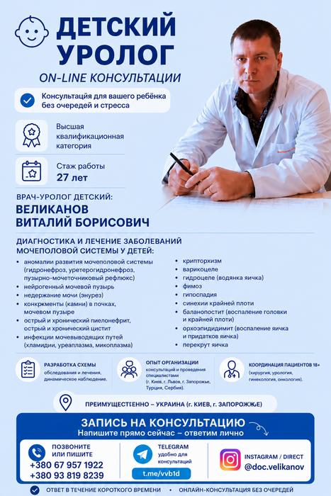 Лікар уролог-хірург дитячий. Консультації онлайн. photo 1