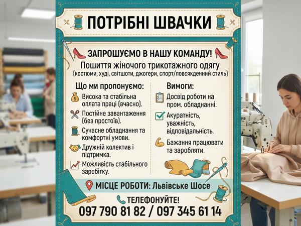 Терміново потрібні швачки photo